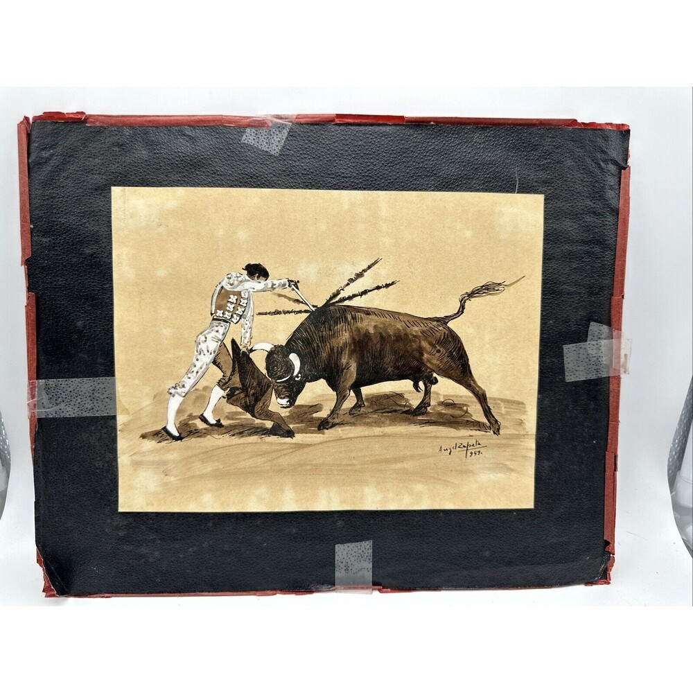 Angel Zapata Bull Fighter Watercolor Sepia Drawing 1959 Signed Bullfighting (#2)